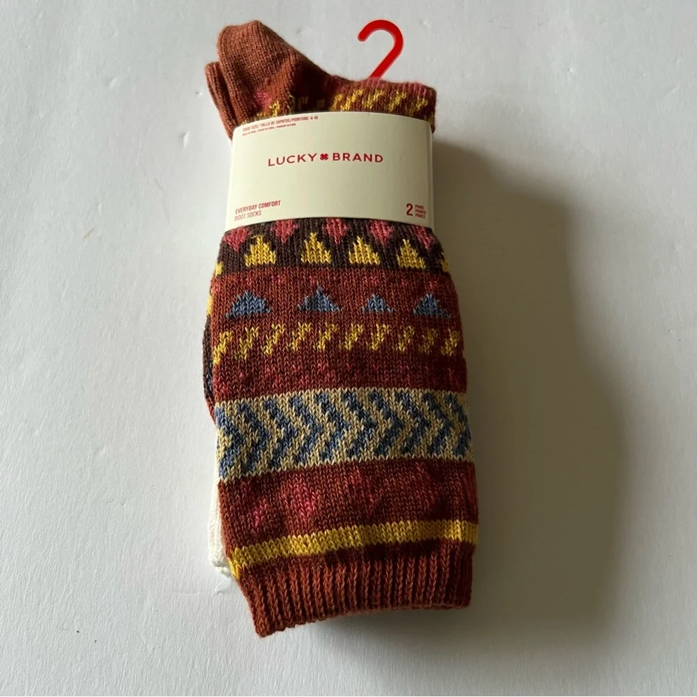 LUCKY BRAND 2 PAIR WOMEN’S BOOT SOCKS OS NWT